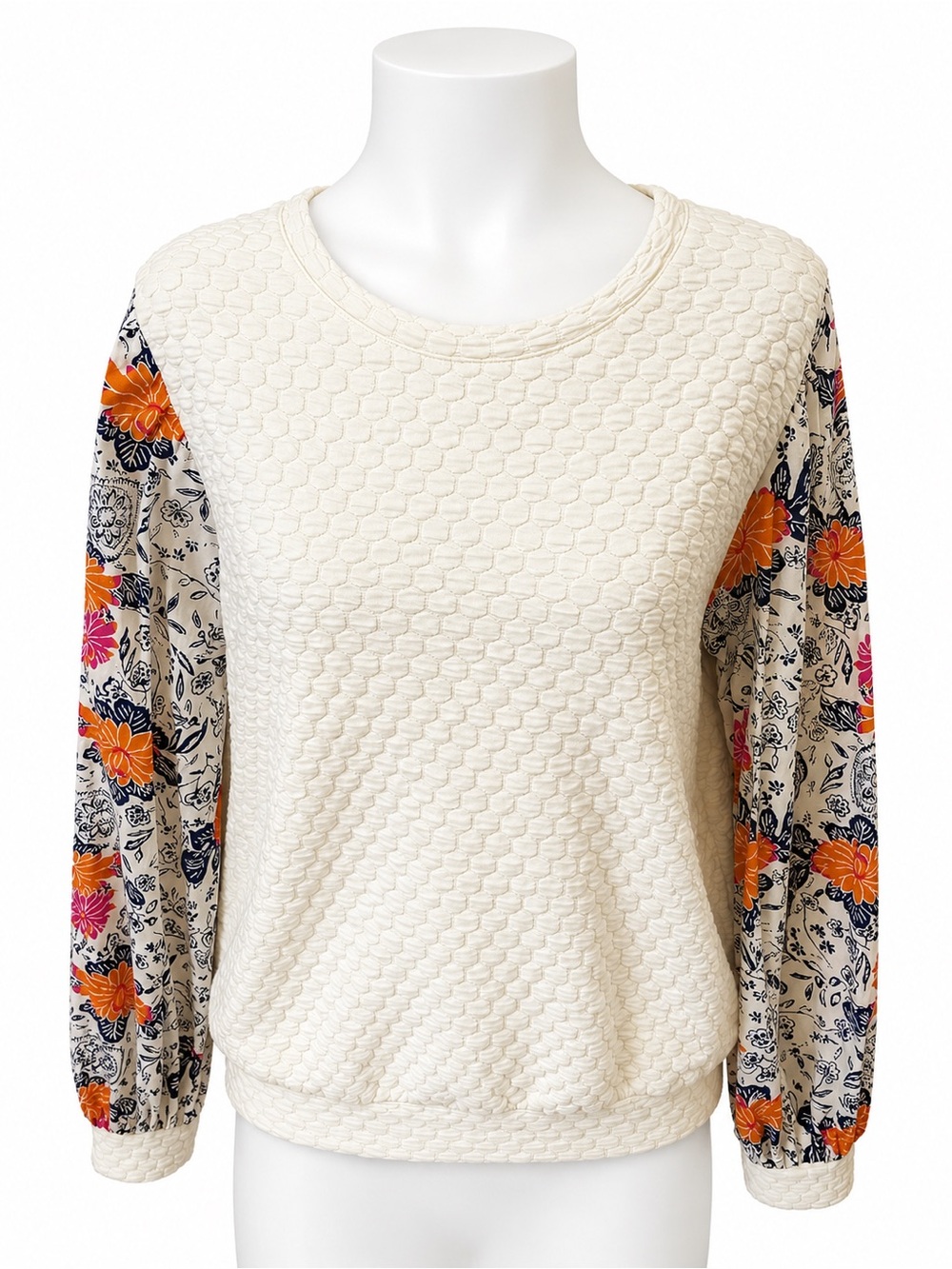 Porridge Textured Knit Floral Sleeve Top M